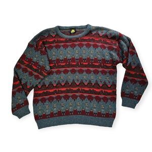 Out of Bounds Vintage‎ USA Made Red and Grey Crosby Grandpa Sweater Men's Size L